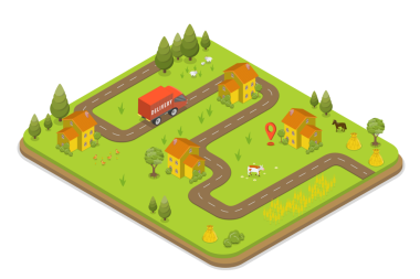 3B Isometric Flat Taşımacılık Servisi Kırsal Bölgede, Yaz Manzarası