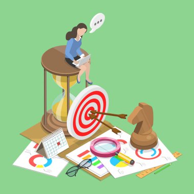 3D Isometric Sabit Vektör Hedefe Ulaşmanın Planı, İş Stratejisi