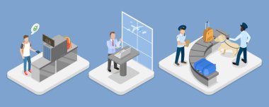 3D Isometric Flat Vlat Havaalanı Güvenliği İllüstrasyonu, Güvenlik Denetimi