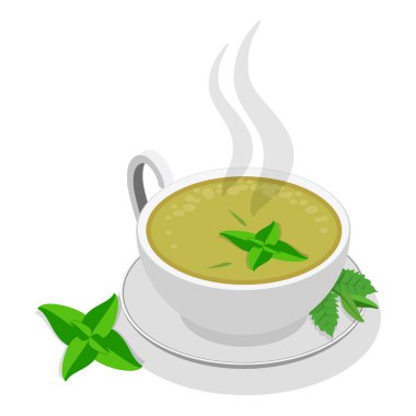 3 boyutlu Isometric Flat vektör çay çeşidi seti, bitkisel içerikli içecekler. Madde 5