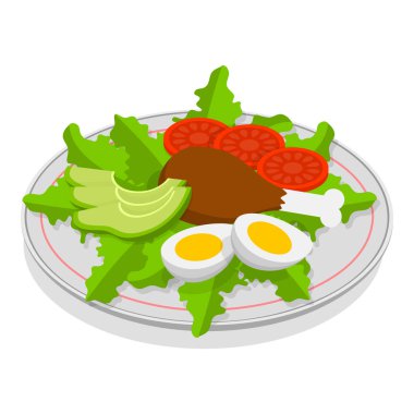 Üç boyutlu Isometric Düz Vektör Sağlıklı Tabak, Dengeli Beslenme. Madde 6