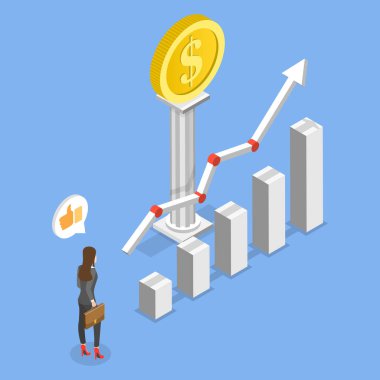 3D Isometric Flat Vektör Başarı İllüstrasyonu Finansal Danışman, İş Haberleri Analizi