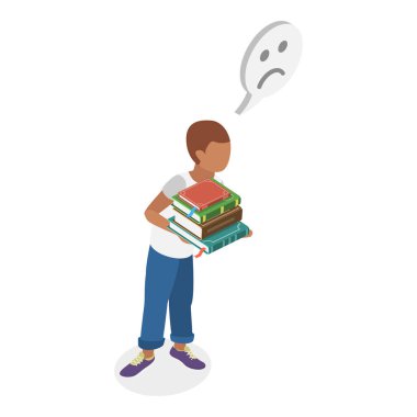 Yorgun Öğrencilerin Üç Boyutlu İsometrik Düz Vektör İllüstrasyonu, Akademik Taleplerle Mücadele Eden Yorgun Öğrenciler. Madde 2