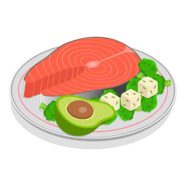 Üç boyutlu Isometric Düz Vektör Sağlıklı Tabak, Dengeli Beslenme. Madde 7