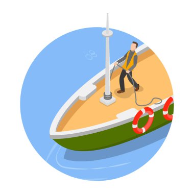 3D Isometric Düz Vektör Denizcilik Yat, Deniz Seyahati. Madde 2