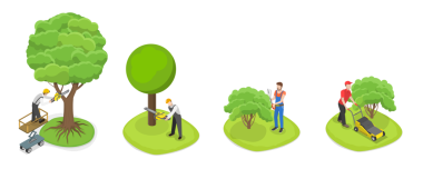 3 boyutlu Isometric Flat Profesyonel Bahçıvan, Bahçeler ve Parklar Bakım Servisi, Ağaç Kurutma