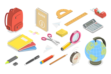 3B Isometric Okul Kırtasiyesi, Ögeler ve Eğitim Aksesuarları Seti