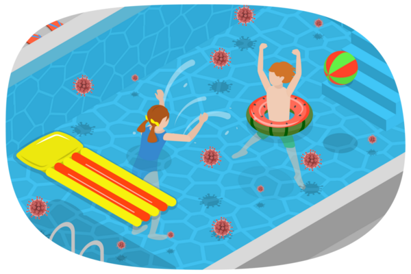 Bakteri ve Kirli Su ile Etkilenmiş Havuzun 3B Isometric Düz Çizimi