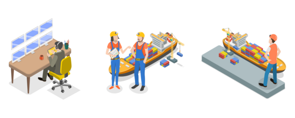 3D Isometric Deniz Limanı Kontrol Noktası, Nakliye ve Teslimat Resimleri