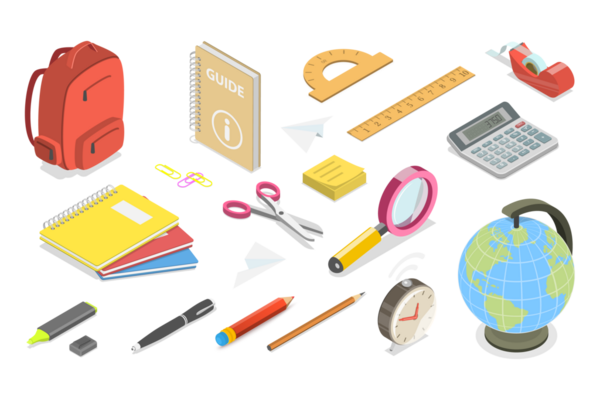 3B Isometric Okul Kırtasiyesi, Ögeler ve Eğitim Aksesuarları Seti