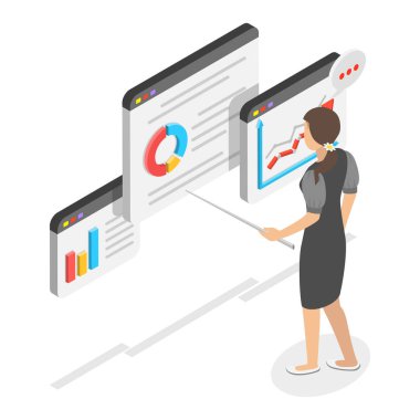 Üç boyutlu Isometric Flat Vektör Ders ya da Seminer İllüstrasyonu, İzleyici Öğrencileri. Madde 4