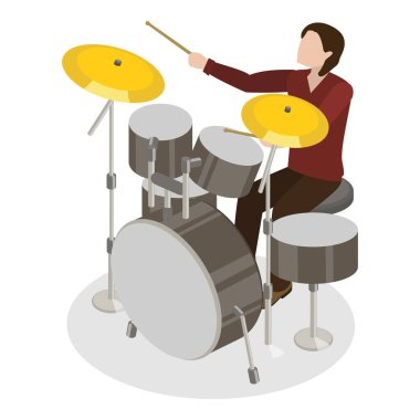 Rock müzisyenlerinin 3D Isometric Flat Vector Illustration 'u, Müzik Enstrümanları Çalan Genç Sanatçılar. Madde 6