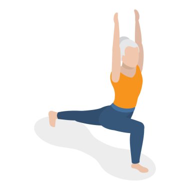 3 Boyutlu Isometric Çakra Sistemlerinin Yassı Vektör İllüstrasyonu, Yoga Kadın Pozisyonları Koleksiyonu. Madde 24