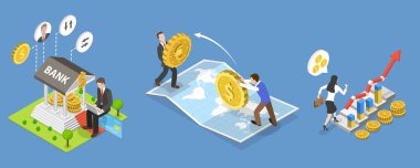 Pazar Analizi, Mali Yönetim Servisi 3B Isometric Flat Vlat Illustration