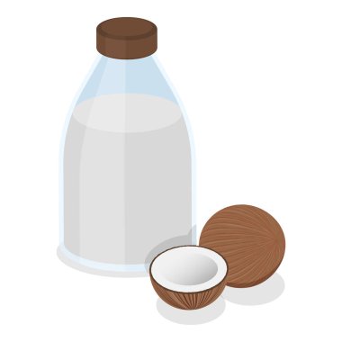 Vegan Sütü 'nün 3 boyutlu Isometric Düz Vektör İllüstrasyonu, Bitki Temelli Diyet, Sağlıklı Organik Süt İçeceği. Madde 3