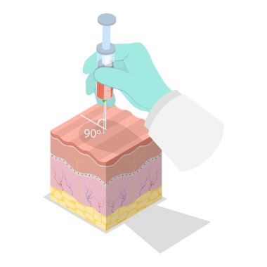 3D Isometric Flat Vlat İllüstrasyon Enjeksiyon Türleri, Temel Tıp Çalışması. Madde 2