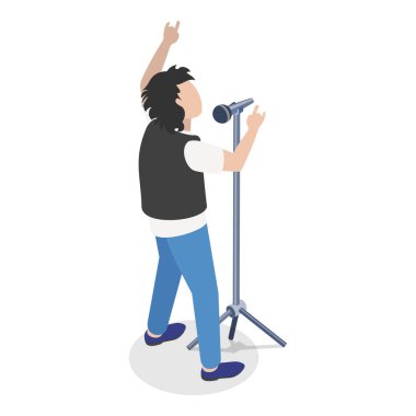 Rock müzisyenlerinin 3D Isometric Flat Vector Illustration 'u, Müzik Enstrümanları Çalan Genç Sanatçılar. Madde 8
