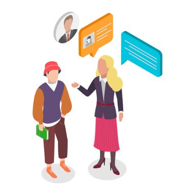 Üç boyutlu Isometric Flat Vektör İllüstrasyon Kişisel Koçluk, Baş döndürücü, Akıl hocalığı. Madde 2