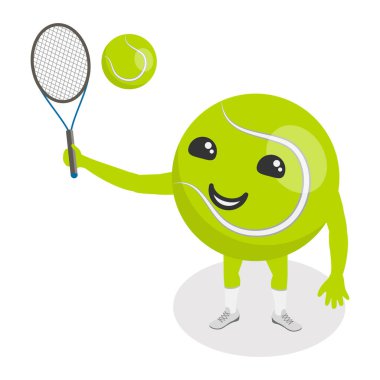 Üç boyutlu Isometric Düz Vektör Çizgi Film Spor Topu Maskotu, Komik Çizgi Film Karakterleri. Madde 8