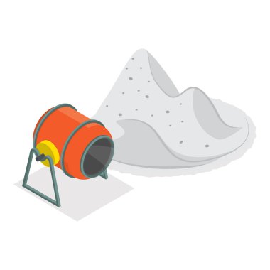 3D Isometric Bina Malzemeleri, Kum Yığını, Taşlar, Tuğlalar, Beton Karıştırıcı. Madde 2