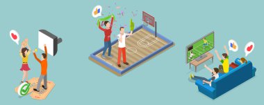 3 Boyutlu Isometric En İyi Takım Amigoluğu, Üniversite Sporları Hayranları İllüstrasyonu