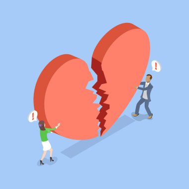 3 Boyutlu Isometric Flat Vektör Aile içi Çatışma, Evliliğin Çözülmesi