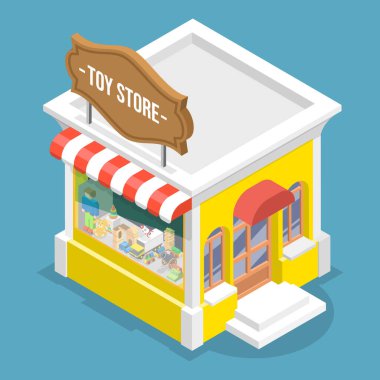 Oyuncak Mağazasının 3B Isometric Düz Vektör İllüstrasyonu, Vitrini Göster