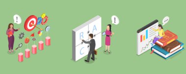 Anahtar Performans Göstergelerinin 3B Isometric Düz Vektör İllüstrasyonu, Ölçüm Başarısının Soyut Kavramları