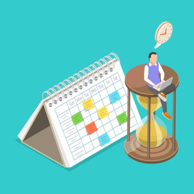 İş ve Örgütün 3B Isometric Flat Vektör İlülasyonu, Etkili Verimlilik Planlama Planlama ve Zaman Yönetimi kavramı