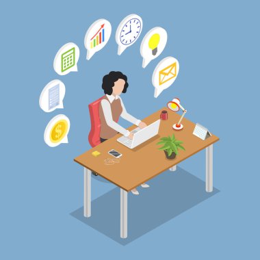 3B Isometric Flat Vektör Çoklu Görevli Serbest İşletmeci, Profesyonel İşletme Görevleri