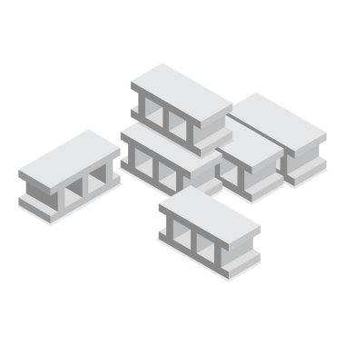 3D Isometric Bina Malzemeleri, Kum Yığını, Taşlar, Tuğlalar, Beton Karıştırıcı. Madde 1