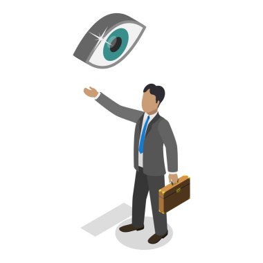 İşletme Başarı, Görev, Vizyon ve Değerin 3D Isometric Flat Vektör İlülasyonu. Madde 1