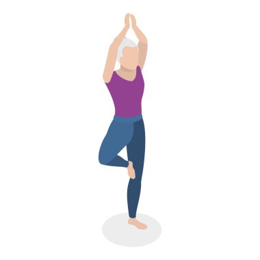 3 Boyutlu Isometric Çakra Sistemlerinin Yassı Vektör İllüstrasyonu, Yoga Kadın Pozisyonları Koleksiyonu. Madde 28