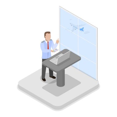 3D Isometric Flat Vlat Illustration Havaalanı Güvenliği, Güvenlik Denetimi. Madde 3