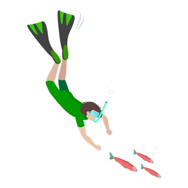 3D Isometric Düz Vektör Scuba Dalgıçları, Denizci Keşif İnsanları. Madde 5