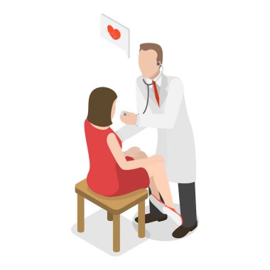 3D Isometric Flat Vlat İllüstrasyon Sağlık Testi, Hastalarla Tanışma Doktoru. Madde 1