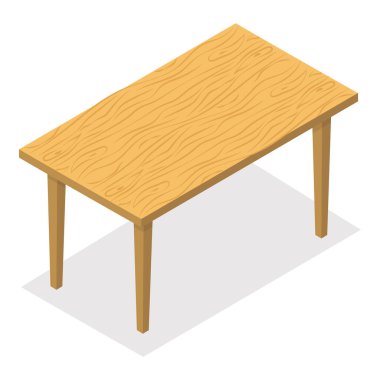 3D Isometric Masa Koleksiyonu Düz Vektör İllüstrasyonu, Tahta Mobilya. Madde 4