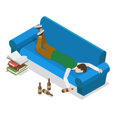 3 Boyutlu Isome Düz Vektör Gençlerin Kötü Alışkanlıkları, Sağlıksız Yaşam Tarzı. Madde 2