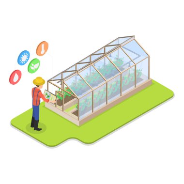 Akıllı Tarım Teknolojileri, Hassas Tarım Sensörleri 'nin 3D Isometric Flat Vektör İlülasyonu. Madde 3