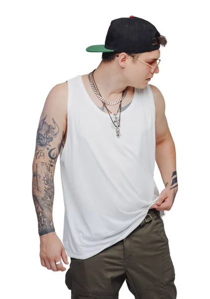 Portrait Young Rapper Studio Isolated White Background — Stock Photo, Image