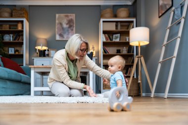 Anne ve babası çalışırken büyükannesi torununa bakıyor. Üst düzey kadın dadı olarak çalışıyor, evde küçük bebekle oynuyor. Torunu ya da torunu büyükannesiyle eğleniyor..