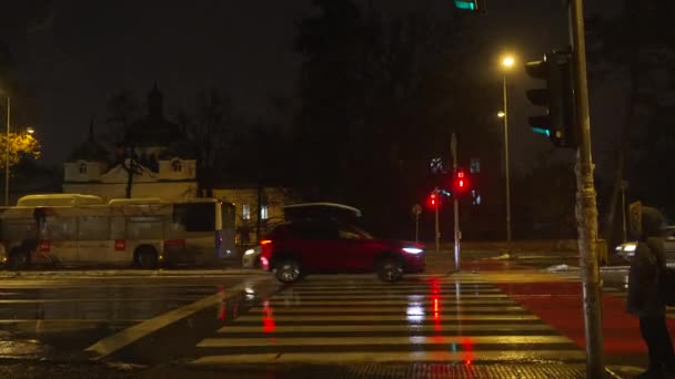 Mulher Ilegalmente Atravessar Zebra Cruzando Quando Rua Luz Verde Para — Vídeo de Stock