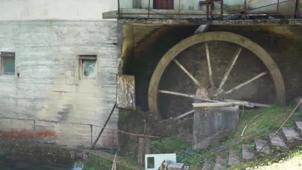 Alte Holzmühle Angetrieben Von Wasser Das Auf Ein Holzrad Fällt — Stockvideo
