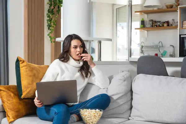 stock image Career winner mindset. Young freelance businesswoman working at home. Confident dedicated female learning and educate herself for better opportunity in her business career, work on laptop computer.