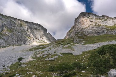 Durmitor Ulusal Parkı 'nda muhteşem bir yaz günü. Zabljak köyü, Karadağ, Balkanlar, Avrupa. Popüler seyahat merkezinin manzaralı görüntüsü. Toprağın güzelliğini keşfedin. Doğa yürüyüşü hedefi