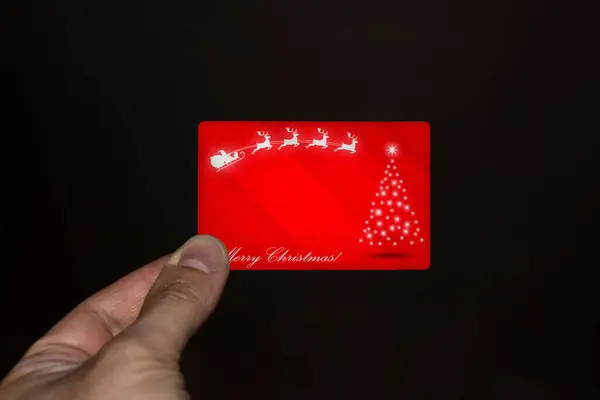 Mão Segurando Cartão Natal — Fotografia de Stock