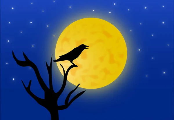 Иллюстрация Ночного Фона Вороной Полнолунием — стоковое фото