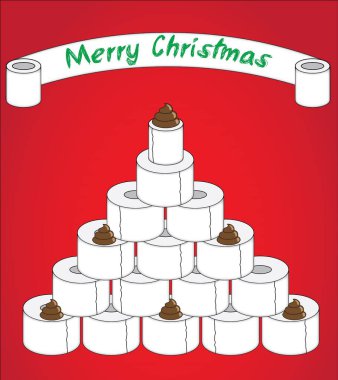 Tuvalet kağıdından yapılmış Noel ağacı kaka noeli konsepti.