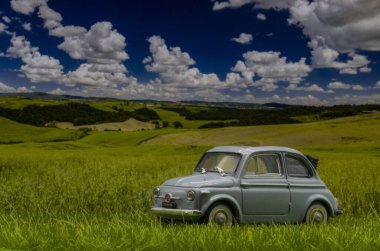 Diorama - Kırsaldaki çayırda eski model bir araba