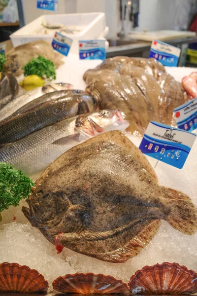 Čerstvé Ryby Mořské Plody Prodeji Trhu Las Halles Biarritz Francie — Stock fotografie